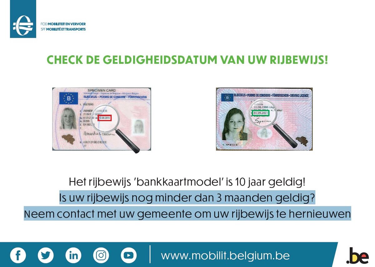 Opgelet: de rijbewijzen 'bankkaartmodel' hebben een vervaldatum