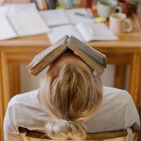 Slapende dame met opgeslagen boek op haar gezicht